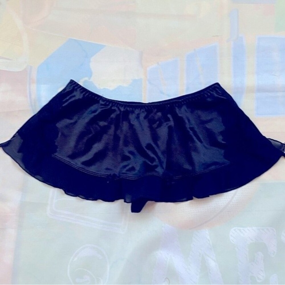 Secret Treasures Black Garter Satin Lace & Mesh Skirt Thong Underwear Si…
